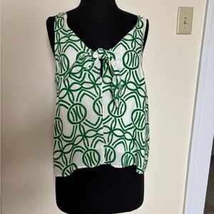 Maeve Anthropologie Verena Green and White Patterned Women's Top with Tie
